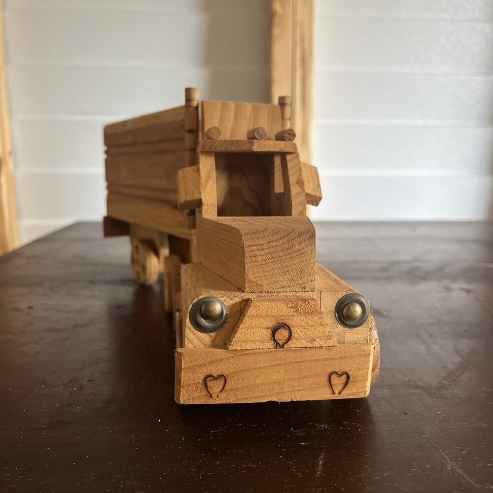 Handmade Wooden Semi-Truck Coin Bank – Rustic Artisan Toy Truck Money Box